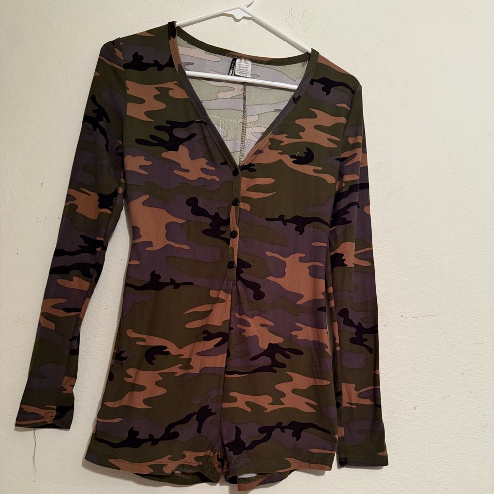 Fashion Nova Camouflage Button-Up romper